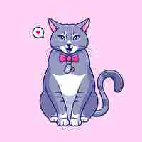 Vecteur gratuit mignon chat gris assis dessin animé vecteur icône illustration animal nature icône concept isolé plat