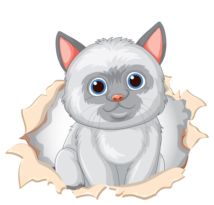 Vecteur gratuit un mignon chaton qui regarde à travers le papier