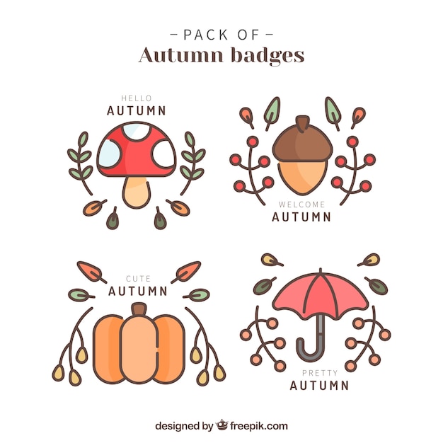 Vecteur gratuit mignon collection de badges d'automne adorables