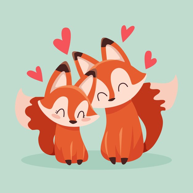 Mignon couple de renards de la saint-valentin