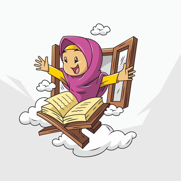 Mignon Dessin  Anim  Musulman  Hijab Et Coran  