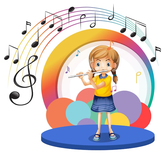 mignon, girl, jouer, flûte, dessin animé