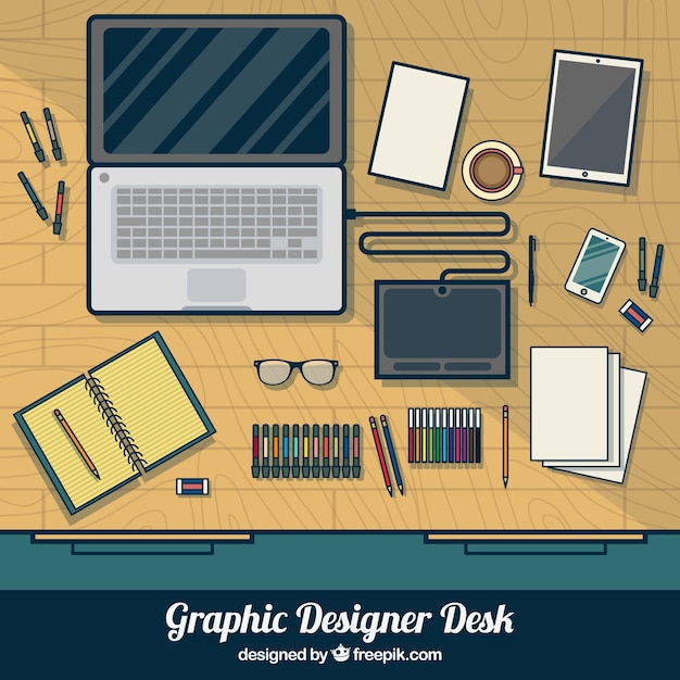 Mignon Graphiste Bureau En Vue De Dessus