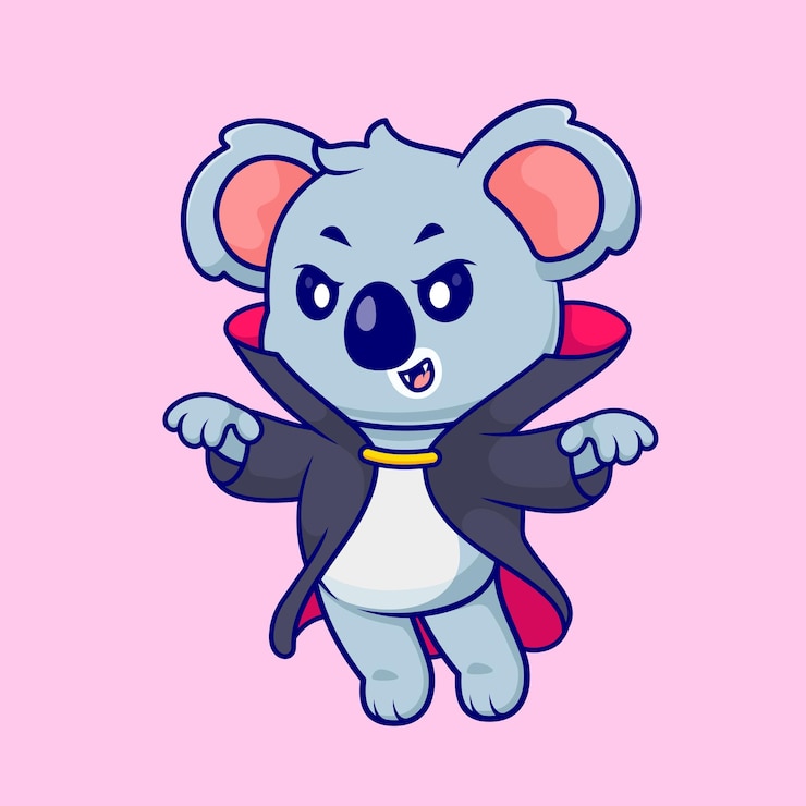 Vecteur gratuit le mignon koala dracula, le vampire, le dessin animé, l'icône vectorielle, l'illustration, les animaux, les fêtes, les icônes isolées, l'appartement.