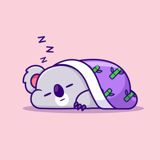 Vecteur gratuit le mignon koala qui dort avec une couverture de bambou cartoon vector icon illustration la nature animale isolée