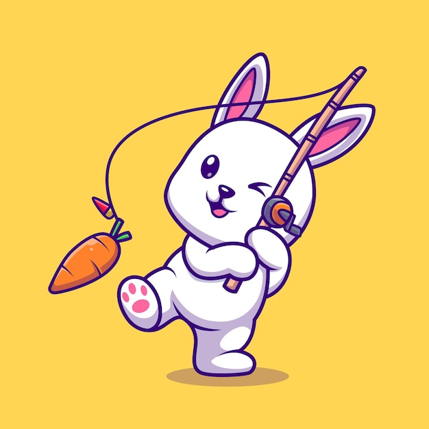 Vecteur gratuit mignon lapin pêche carotte dessin animé vecteur icône illustration nature animale icône concept isolé