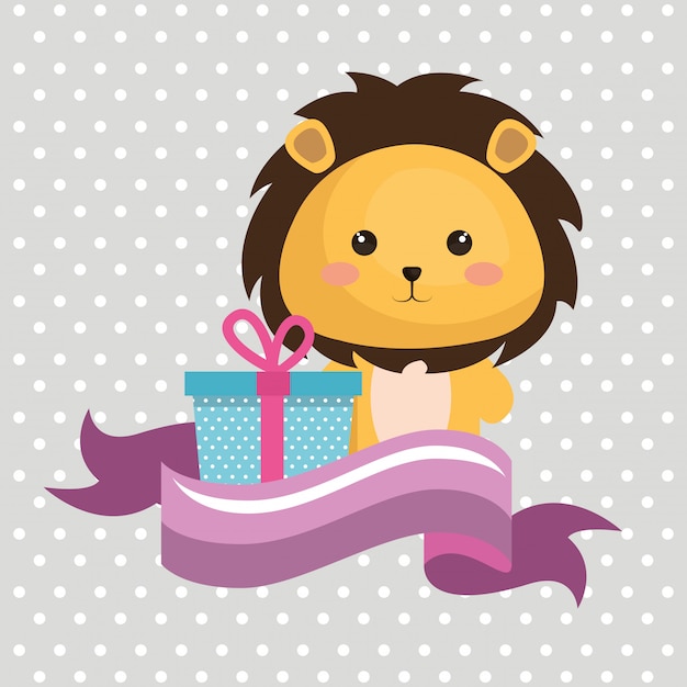 Mignon Leon Avec Carte D'anniversaire Cadeau Kawaii