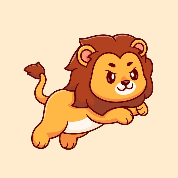 Vecteur gratuit mignon, lion, sauter, dessin animé, vecteur, icône, illustration, animal, nature, icône, concept, isolé, plat, dessin animé