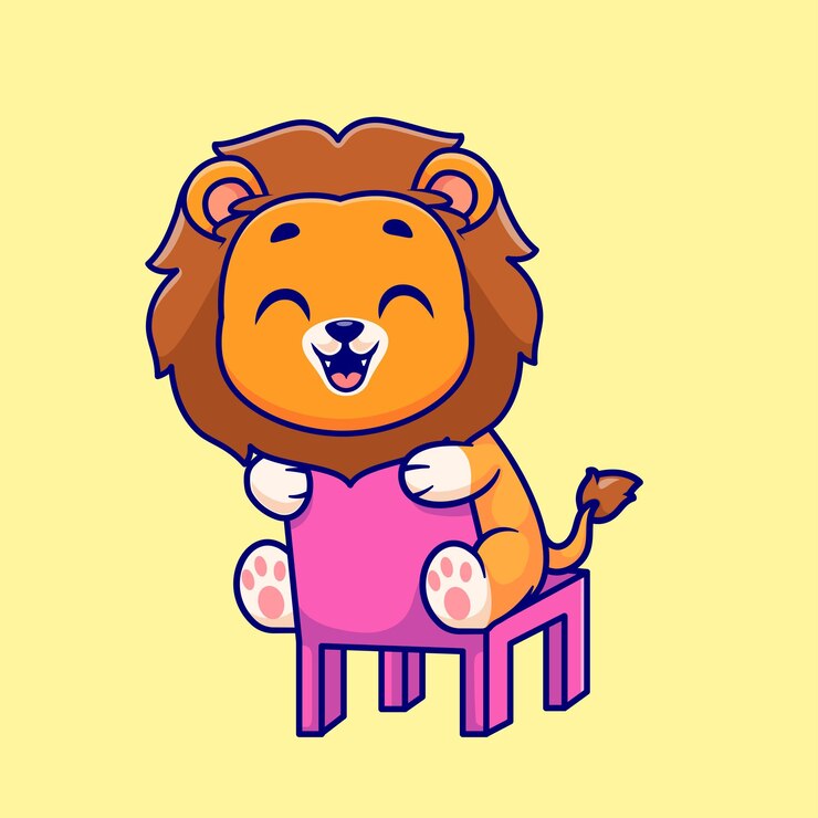 Vecteur gratuit mignon, lion, séance chaise, dessin animé, vecteur, icône, illustration, animal, nature, icône, concept, isolé