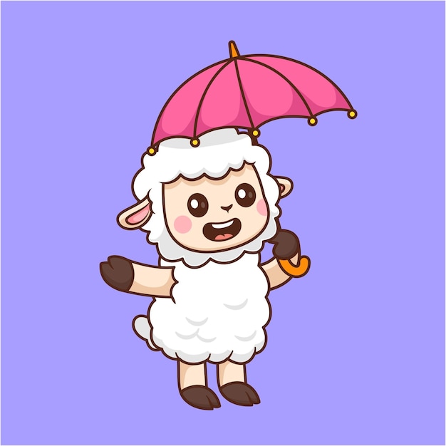 Un Mignon Mouton Tenant Un Parapluie Vector De Dessin Animé Icon D'illustration Nature Animale Vector Plat Isolé