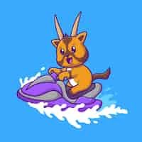 Vecteur gratuit mignon oryx riding ski boat cartoon vector icon illustration. concept d'icône de sport animal isolé vecteur premium. style de dessin animé plat