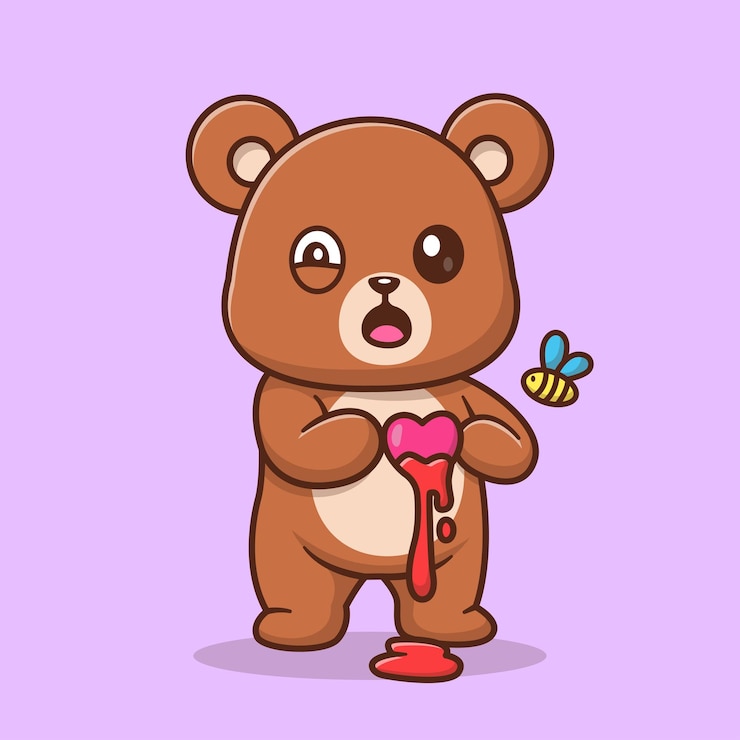 Vecteur gratuit mignon, ours, coeur brisé, à, abeille, dessin animé, vecteur, icône, illustration, animal, vacances, icône, isolé