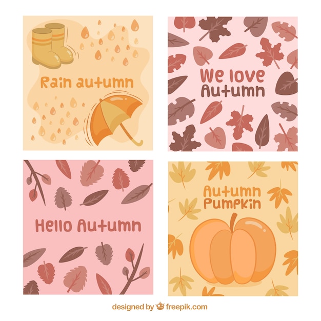 Mignon Pack De Cartes D'automne Dessinées à La Main