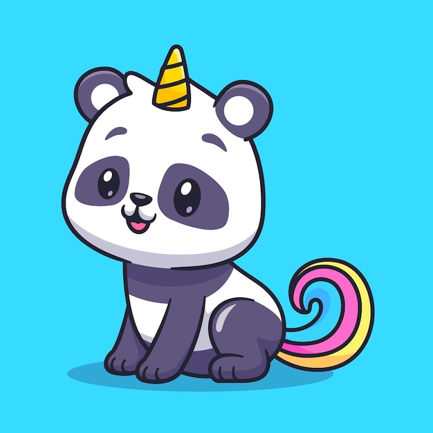 Mignon Panda Licorne Dessin Animé Vecteur Icône Illustration Nature Animale Icône Concept Isolé Prime