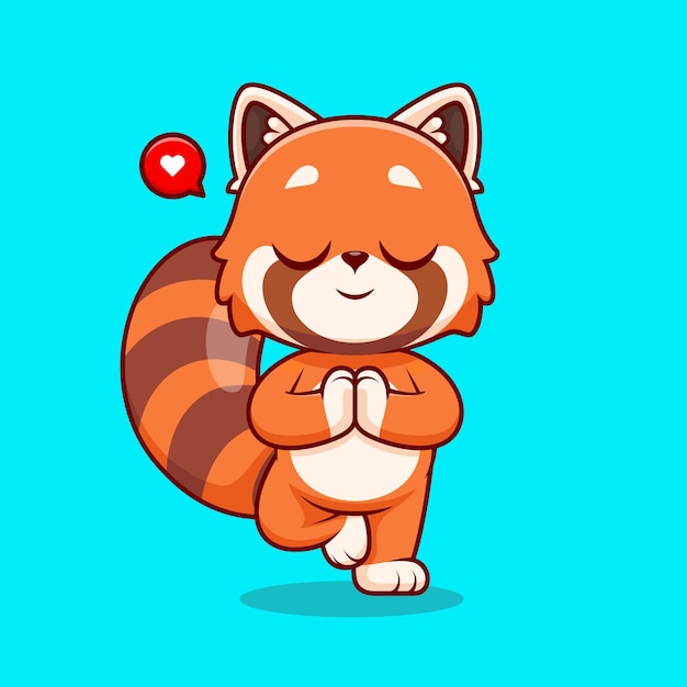 Vecteur gratuit mignon, panda rouge, méditation, yoga, dessin animé, vecteur, icône, illustration, animal, sport, icône, concept, isolé