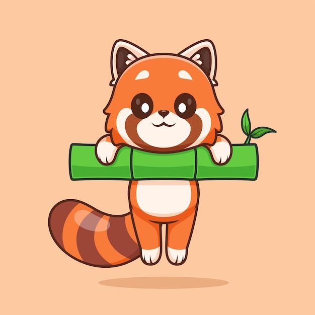 Vecteur gratuit mignon panda rouge suspendu sur bambou dessin animé icône vectorielle illustration icône nature animale isolé plat