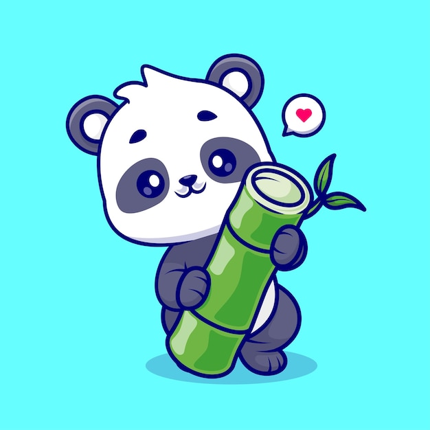 Mignon Panda Tenant Bambou Dessin Animé Vecteur Icône Illustration Nourriture Animale Icône Concept Isolé Plat