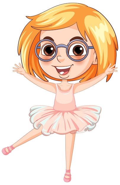 Vecteur gratuit un mignon personnage de dessin animé de ballet portant des lunettes.