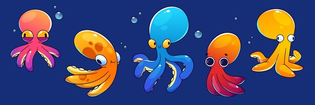 Un mignon personnage de dessin animé de pieuvre enfantin sous l'eau