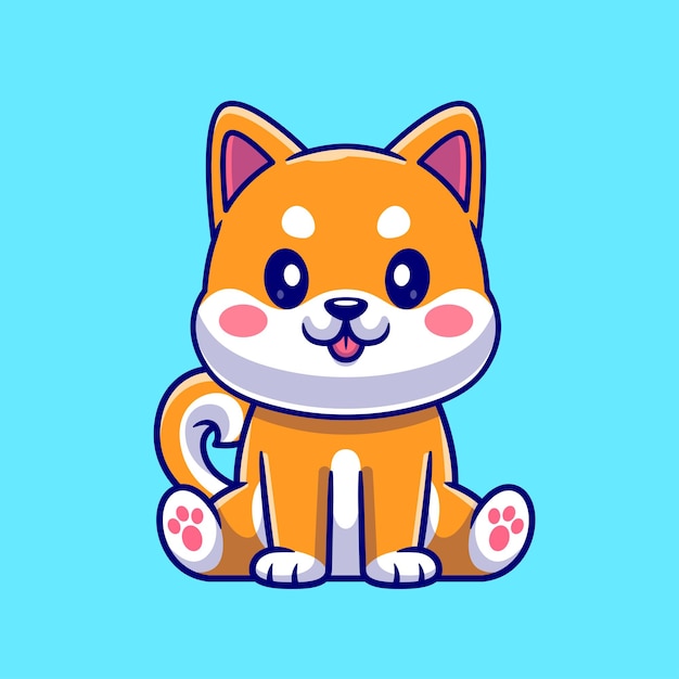 Mignon Shiba Inu Assis Dessin Animé Vecteur Icône Illustration Nature Animale Icône Concept Isolé Premium