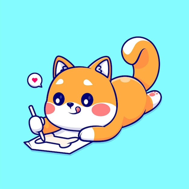 Vecteur gratuit mignon shiba inu chien dessin os sur papier dessin animé vecteur icône illustration icône de l'éducation animale