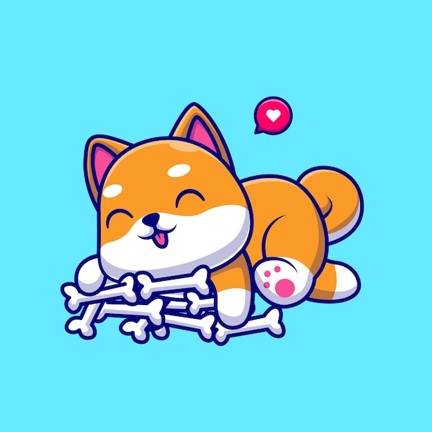 Mignon Shiba Inu Dog Hug Bone Cartoon Vector Icon Illustration. Concept D'icône De Nourriture Animale Isolé Plat