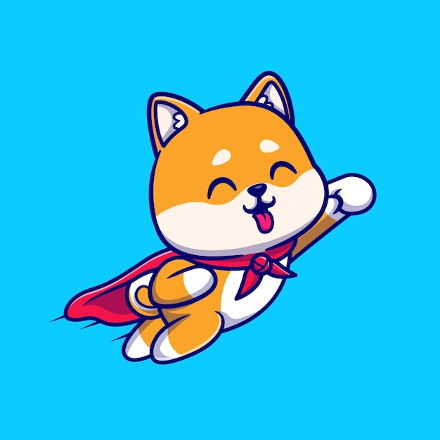 Vecteur gratuit mignon shiba inu dog super flying cartoon illustration. concept de nature animale isolé. style de dessin animé plat