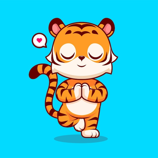 Mignon Tigre Méditation Yoga Dessin Animé Vecteur Icône Illustration Animal Sport Icône Concept Isolé Plat