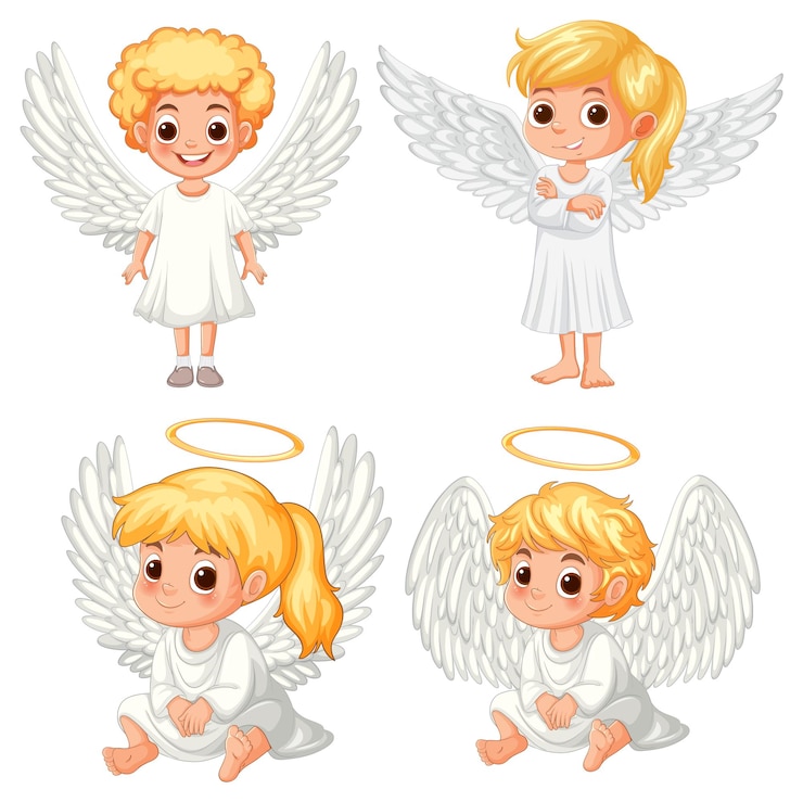 Vecteur gratuit les mignons enfants angéliques aux ailes
