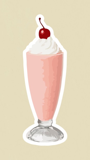 Vecteur gratuit milkshake aux fraises vectorisé avec une cerise au marasquin