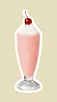 Vecteur gratuit milkshake aux fraises vectorisé avec une cerise au marasquin