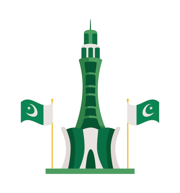 Vecteur gratuit minar e pakistan tour avec des drapeaux