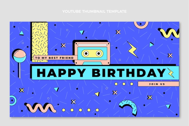 Miniature Youtube D'anniversaire Des Années 90 Dessinée à La Main