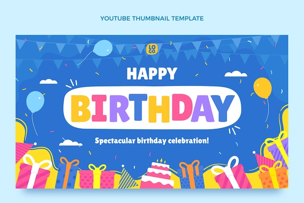 Vecteur gratuit miniature youtube anniversaire plat minimal