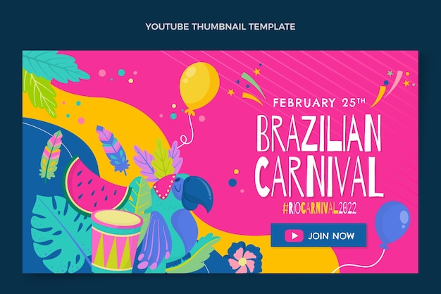 Vecteur gratuit miniature youtube de carnaval plat