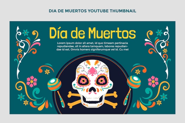 Vecteur gratuit miniature youtube dia de muertos plat dessiné à la main