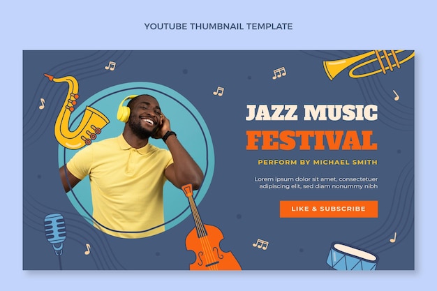 Vecteur gratuit miniature youtube du festival de musique colorée dessinée à la main