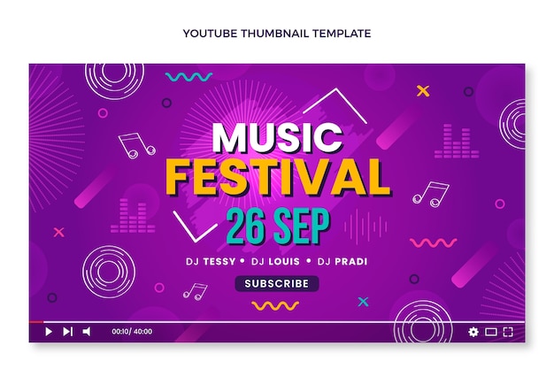 Vecteur gratuit miniature youtube du festival de musique colorée dessinée à la main