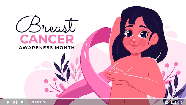 Vecteur gratuit miniature youtube du mois de sensibilisation au cancer du sein plat