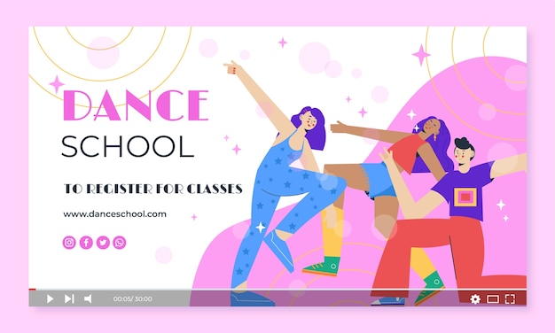 Vecteur gratuit miniature youtube de l'école de danse design plat