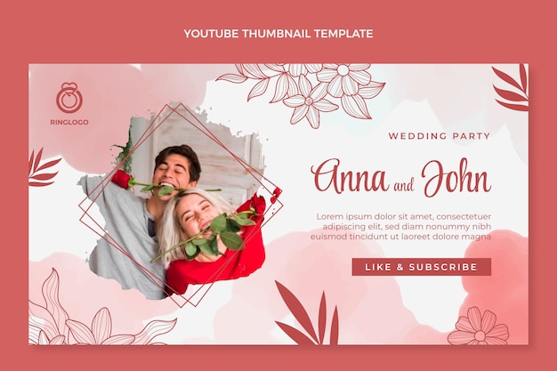 Vecteur gratuit miniature youtube de mariage aquarelle dessinés à la main