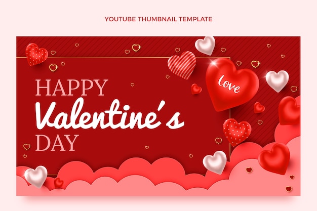 Vecteur gratuit miniature youtube réaliste de la saint-valentin