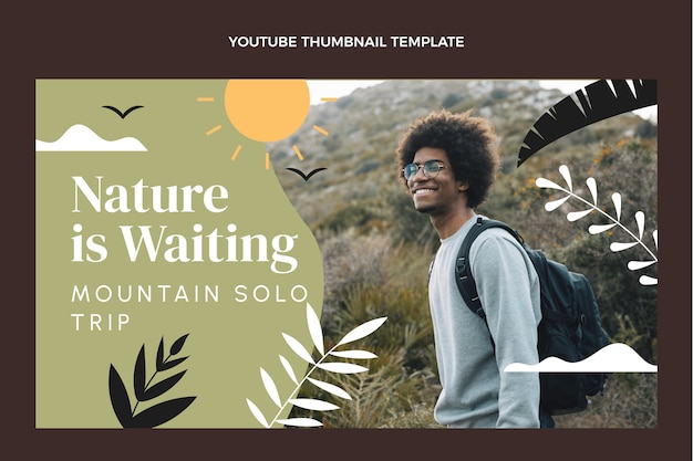 Vecteur gratuit miniature youtube de voyage design plat avec des feuilles