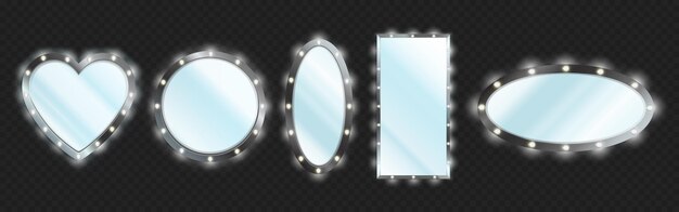 Miroirs de maquillage dans un cadre noir avec ampoules isolées sur fond transparent