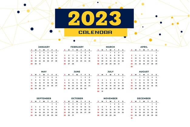 Vecteur gratuit mise en page du calendrier du nouvel an 2023 pour l'organisateur de l'événement