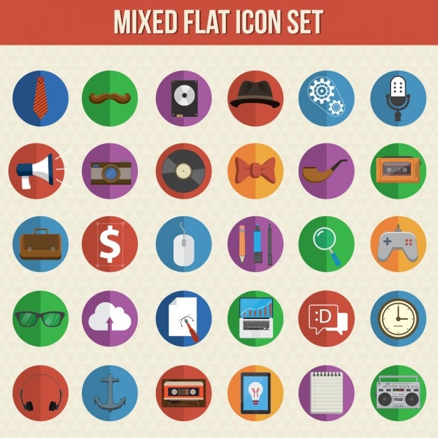 Vecteur gratuit mixed plat icon set