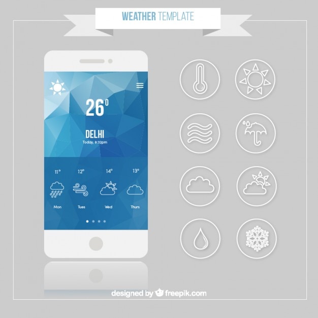 Vecteur gratuit mobile avec l'application de prévisions météo