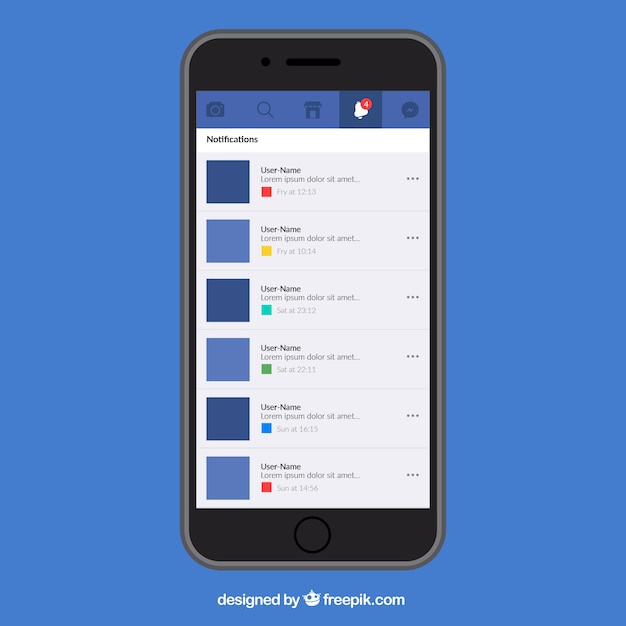Vecteur gratuit mobile à plat avec des notifications facebook