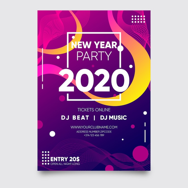 Vecteur gratuit modèle d'affiche abstrait parti nouvel an 2020