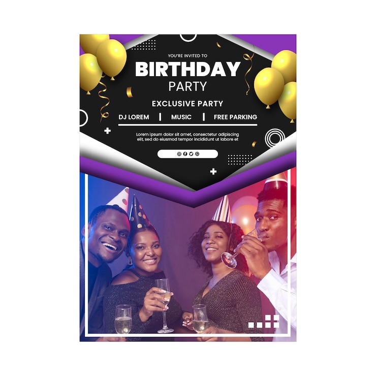Vecteur gratuit modèle d'affiche d'anniversaire avec photo